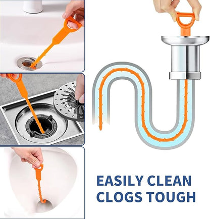 60inch Drain Snake (1pc), 20inch Hair Drain Clog Remover (12 pcs) & 18Inch Cleaner Brush (2 pcs), Sink Plumbing Snake Drain Tool Unclogger Tool Set For Kitchen, Bathroom Tub, Sewer, Toilet