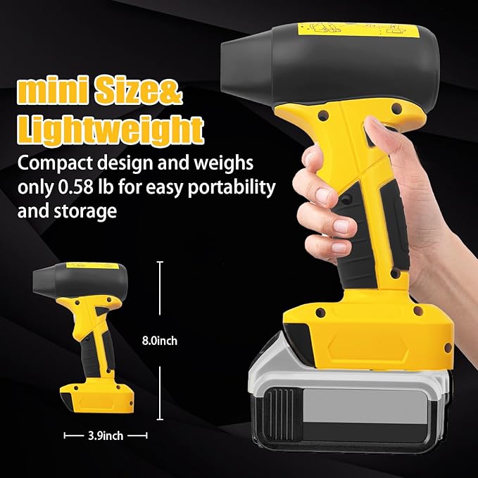 Cordless Jet Dry Mini Blower for Dewalt 20v Battery，Jet Fan 130000 RPM Wind Speed 4-Speed Control ，Super Jet Fan Blower for Drying, Cleaning (Battery not Included)