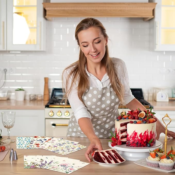 Vesici 8 Pieces Wildflowers Swedish Kitchen Dishcloths - Butterflies and Flowers Towels Set Absorbent Dish Cleaning Cloths Reusable Sponge Quick Drying Dishcloths for Home Kitchen Cleaning