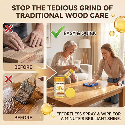 Beeswax Wood Polish Spray, Beeswax Essential Oil Wax, 2026 Upgrade Bees wax Furniture Polish and Cleaner with Sponge and Towel, Natural BeeswaxCleaner for Furniture Floors Cabinets (2Pcs)