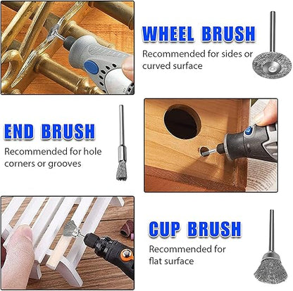 42Psc Wire Wheel Brush Set, Rotary Tool Wire Brush, Steel Wire Wheels Pen Brushes Set Kit Accessories for Rotary Tool-1/8(3mm) Shank