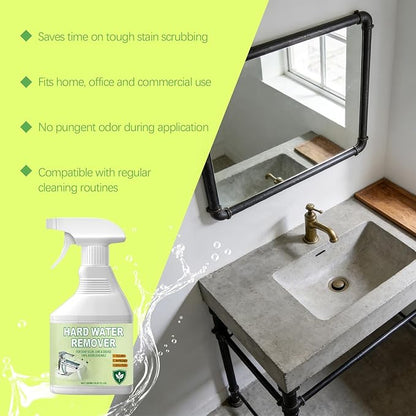Hard Water Remover Spray – 16.91 FL Oz Stain & Scale Remover for Glass, Faucets, Tiles & Shower Doors | No Harsh Odor, Multi-Surface Safe Formula for Home & Commercial Use – 1 Bottle