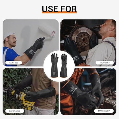 ThxToms Heavy Duty Chemical Resistant Latex Gloves, Waterproof Rubber Gloves, Puncture Resistant, Acid Oil & Alkali Resistant for Industrial Cleaning, Gardening, 14", 1 Pair