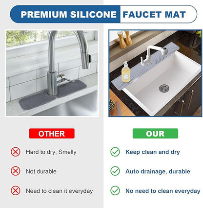33 inch Sink Splash Guard Mat, Sink Faucet Drying Mat, Silicone Faucet Handle Drip Catcher Tray, Longer Silicone Sink Mat for KitchenBathroom, Drip Protector Splash Countertop (Grey)