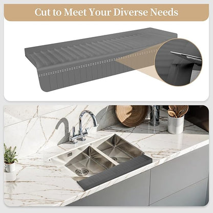 Sink Edge Protector with Suction Cup, 14" x 4", Silicone Sink Splash Guard for Kitchen & Bathroom, Protect Countertop from Scratches, Stains, for Stainless Steel Granite Quartz, Gray
