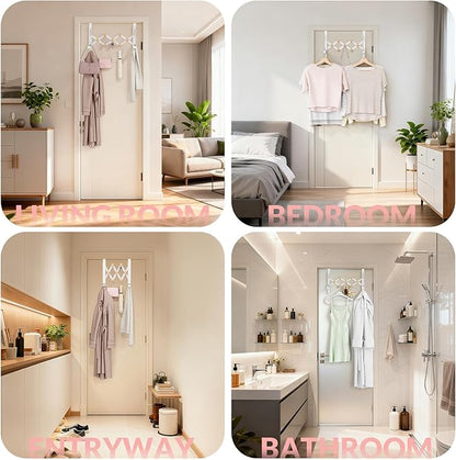 BAKON Over The Door Hanger, Collapsible Over Door Hooks Foldable Clothes Drying Rack with 7 Hooks for Hanging Clothes, Door Hanger Organizer Towel Rack for Laundry Bedroom Dorm Bathroom Living Room