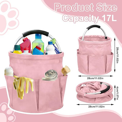 Qivine Cleaning Caddy for Cleaning Supplies, 17L Cleaning Supply Caddy with Handle Foldable Cleaning Supplies Organizer Bucket Tool Bag Organizer Cleaning Products Organizers for Home, Garden