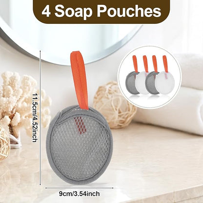 4 Pcs Mesh Soap Bag Soap Saver for Bar Soaps Double Layer Exfoliating Pouch with Drawstring Gentle Foaming Drying Better Than Soaps Holder for Shower Body Facial