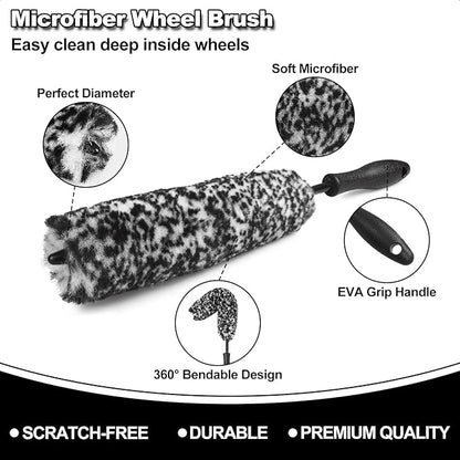 Car Wheel Brush kit, Tire Brush, Wheel Cleaner Brush, Soft-bristled Rim Cleaner Brush, Car Detailing Brushes, Wheel Brushes for Cleaning Wheels,Tires, Car Cleaning Brush Supplies Kit