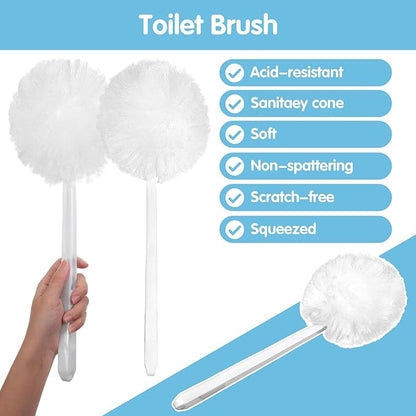 SHENLIU 12 Pack Soft Toilet Bowl Brush 15 Inches Long Plastic Handled Bowl Swab Brush, Soft Toilet Brushes for Dead Corner Silk Scrubber for Toilet Bowls, Washbasin, Bathtub & Tiles (White)