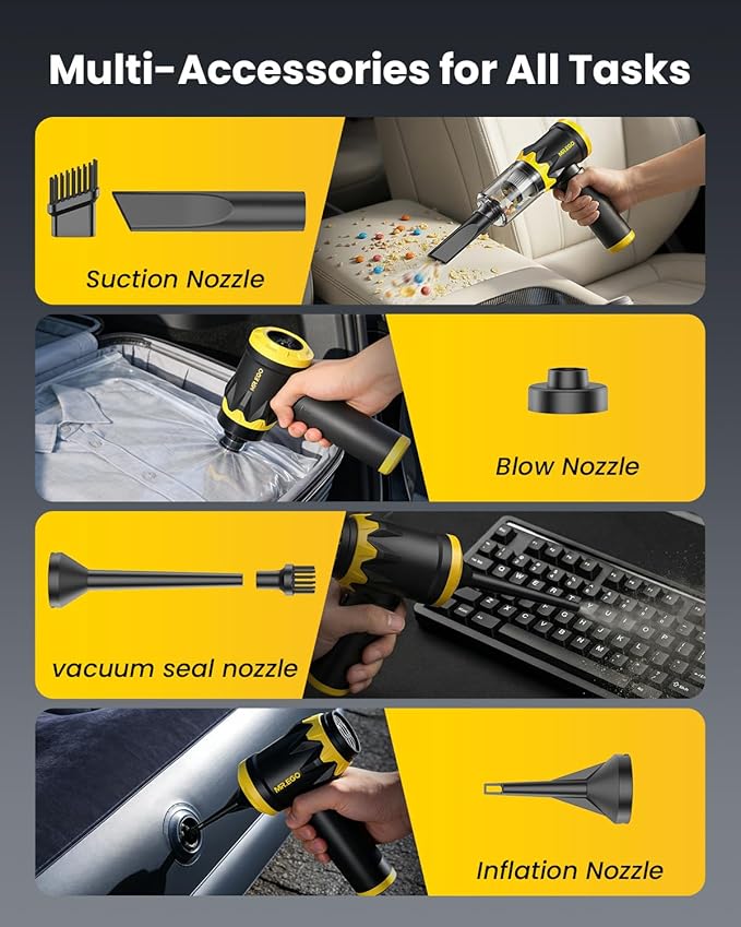 Mr.ego Handheld Car Vacuum Portable Cordless, 18500Pa High Power Vacuum Cleaner and Air Duster, 4-in-1 Mini Vacuum with Multi-Nozzles for Small Jobs, Car, Home, Desk, Keyboards (Black)