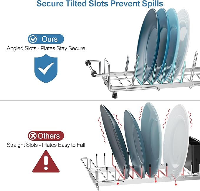 GSlife Small Sink Dish Drying Rack - Stainless Steel in Sink Dish Rack for RV Camper, Expandable Kitchen Counter Drainer with Utensil Holder, 13.2''-19.1" L x 6.5" W x 4.3" H, Silver