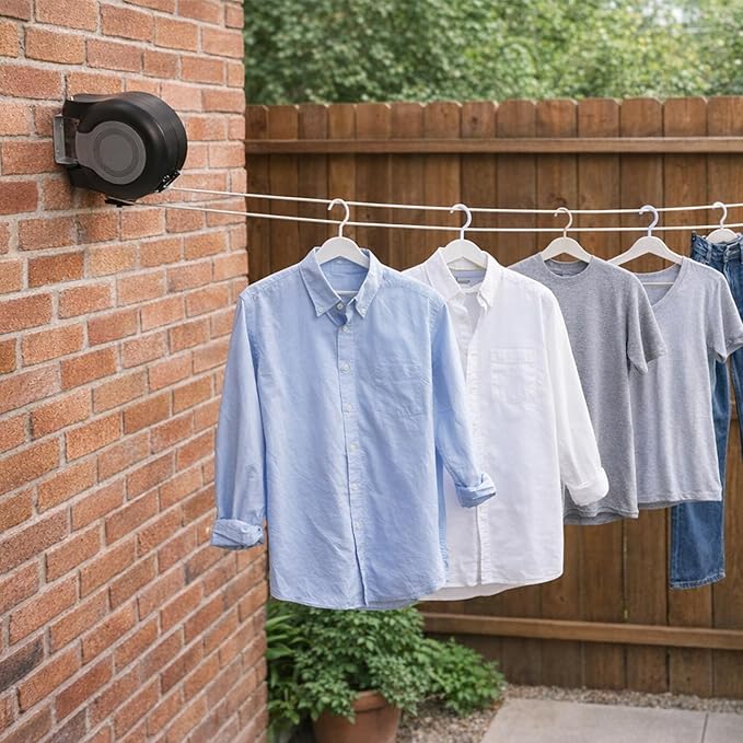 Dual Retractable Clothesline, 49 ft x 2 Portable Heavy Duty Washing Line for Indoor & Outdoor Use, PVC Retracting Wall Mount Clothes Drying Laundry Line with Easy Installation (Black)