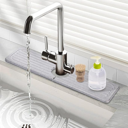 Stone Faucet Mat for Kitchen Sink, 15.7" Diatomite Drying Stone Mat Sink Protector Super Absorbent, Kitchen Sink Splash Guard, Sink Stone Quick Dry Around Faucet for Kitchen Bathroom Counter
