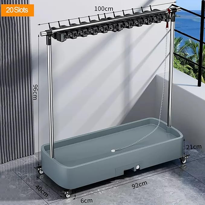 Commercial Mop Rack, Broom Holder Organizer, Cleaning Caddy On Wheels, Floor-Mounted Mop Bucket, Freestanding Broom Closet Cabinet (White-92x40x96cm(20slots)