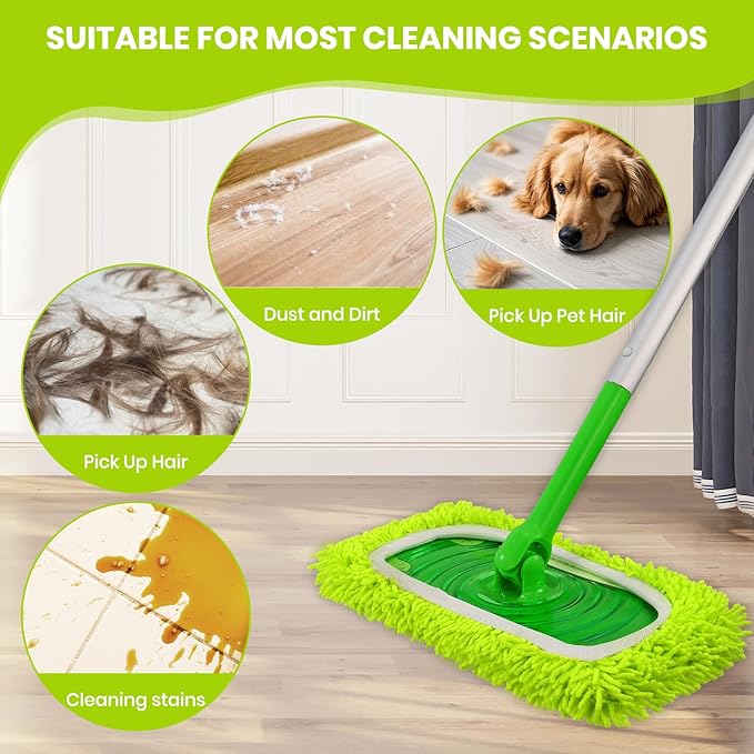 8 Pack Chenille Mop Refill Pads, Reusable Microfiber Mop Pads for 10''–12'' Flat Mops, Washable Dry& Wet Pads Refill for Hardwood, Tile, Compatible with Swiffer Sweeper