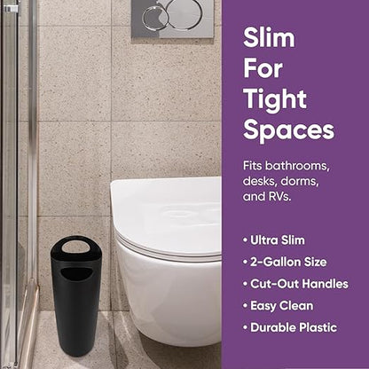 Superio 10L and 45L Slim Step & Push Trash Cans - 2 Pack, Dual Opening, Space-Saving Design, Durable Plastic - Black