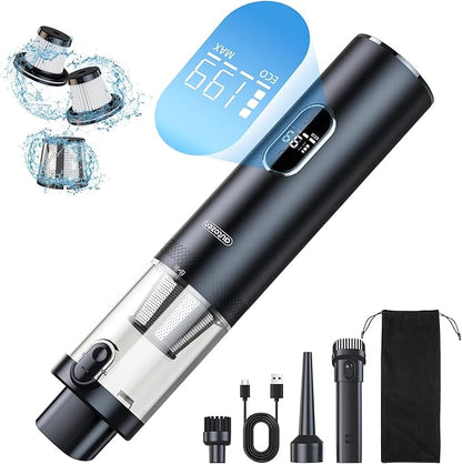 17000Pa Powerful Cordless Car Vacuum, 4-in-1 Handheld Cleaner for Cleaning, Blowing, Inflating & Pumping with LED Display & Light, Portable Mini Tool for Car, Home, Pet Hair, Office