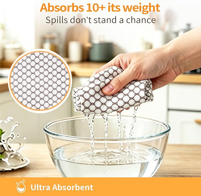 Microfiber Cleaning Cloth Roll, 50 Tear-Away Sheets, Reusable & Washable, Lint-Free, Non-Scratch, Highly Absorbent Cleaning Cloths for Kitchen, Home, Car & Windows, White Waffle, 12 x 12 in