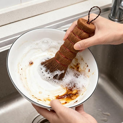 2 Pack Palm Dish Brush, Natural Palm Fiber Scrub Brush for Washing Dishes, Pots & Pans - Soft, Dense Bristles Non-Scratch, Hanging Loop for Easy Storage, Ideal for Kitchen Cleaning
