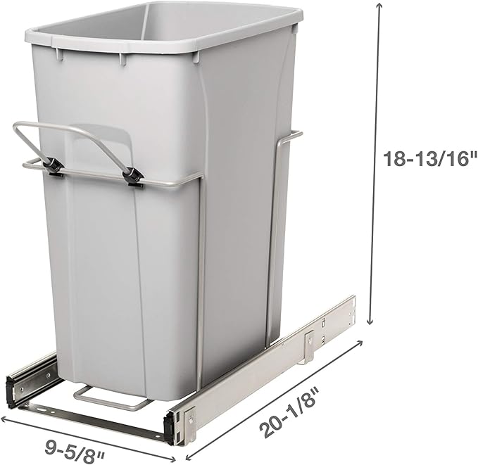 Knape & Vogt RS-PSW10-1-29-R-P in-Cabinet, 18.80 9.3 19-Inch Pull Out Trash Can, Platinum