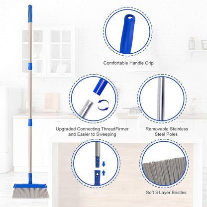Broom - 52-Inch Adjustable Long Handle Broom, Multi-Scene Indoor Cleaning Tool for Hardwood Floors, Tiles, Kitchens, Offices, Courtyards, Lobbies, Patios.