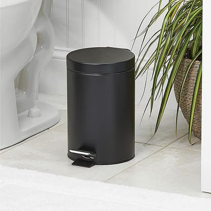 mDesign Pedal Bin — Metal Waste Bin with Pedal, Lid and Plastic Bucket Insert — for Bathroom, Kitchen, and Office — 3 Litre Household Rubbish Bin with Ergonomic Design — Black