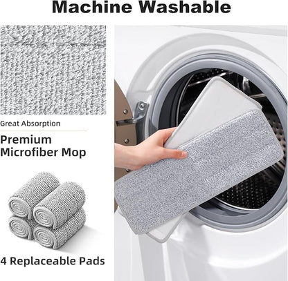 Mop and Bucket with Wringer Set, Hands-Free Flat Floor Mop and Bucket for Floor Cleaning, 60" Extra Long Stainless Steel Handle, 4 Washable Microfiber Pads, Mops for Wall, Hardwood, Tile