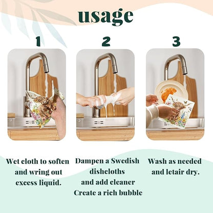 Highland Cow Floral Gifts Swedish Dishcloths for Kitchen, 4 Pack Dish Towels Housewarming Gift for Farmhouse Kitchen, Papaya Reusable Paper Towels Washable