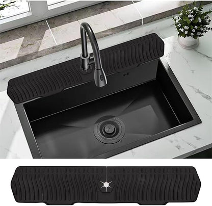 30 Inch Sink Splash Guard, Large Size Kitchen Sink Splash Guard, Longer Silicone Faucet Handle Drip Catcher Tray for Kitchen Countertop, Bathroom, Farmhouse (Black)