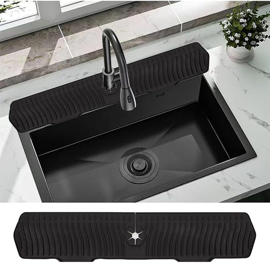30 Inch Sink Splash Guard, Large Size Kitchen Sink Splash Guard, Longer Silicone Faucet Handle Drip Catcher Tray for Kitchen Countertop, Bathroom, Farmhouse (Black)