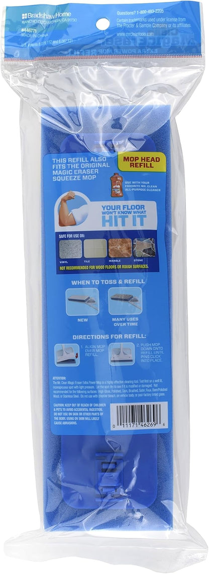 Mr. Clean Magic Eraser Extra Power Floor Mop Foam Refill Head with Water-Activated Micro-Scrubbers, White/Blue