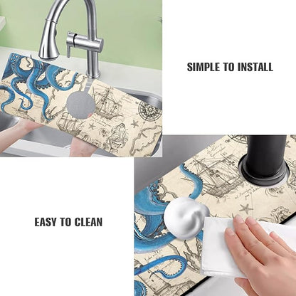 Sink Faucet Absorbing Mat, 2 Pack Drying Mat Around Faucet Sink Splash Guard Behind Faucet Sinkmat For Kitchen Bathroom Island Rv 15 * 5.5 Inch (38 * 14 cm)