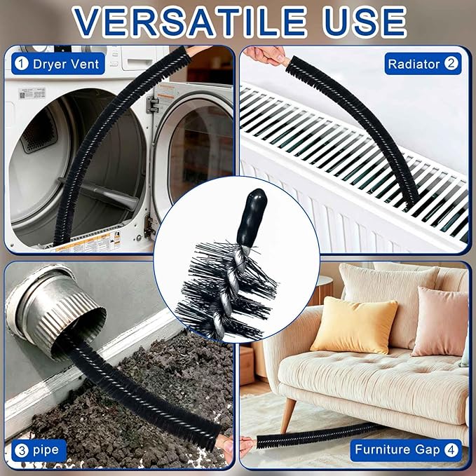 Dryer Vent Cleaner Kit - Universal Vacuum Hose Attachment + Dryer Lint Brush for Fast Lint Removal, Suitable for Most Vaccum Cleaners Energy-Saving Tool to Boost Dryer Efficiency