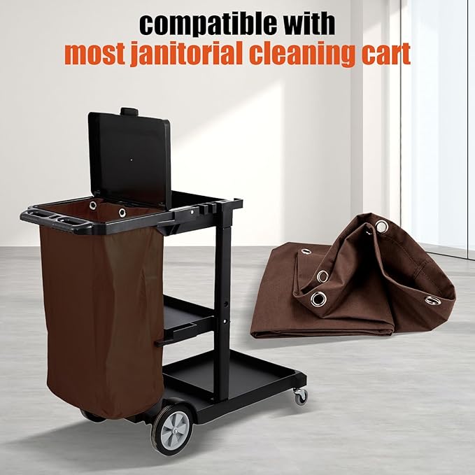 Replacement Janitorial Cleaning Cart Bag: Commercial Products 23 Gallon Industrial Janitorial Vinyl Cart Bag with 6 Brass Grommets - Size 16 x 11 x 27inches (Brown)