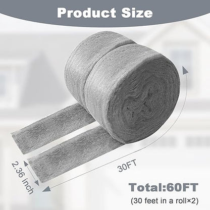 Storystore Steel Wool Mice Control, 60 FT Stainless Steel Wool Fill Fabric Roll, Gap Blocker Coarse Wire Hardware Cloth DIY Kit for Holes, Wall, Garden, Kitchen, Pipeline in Garage