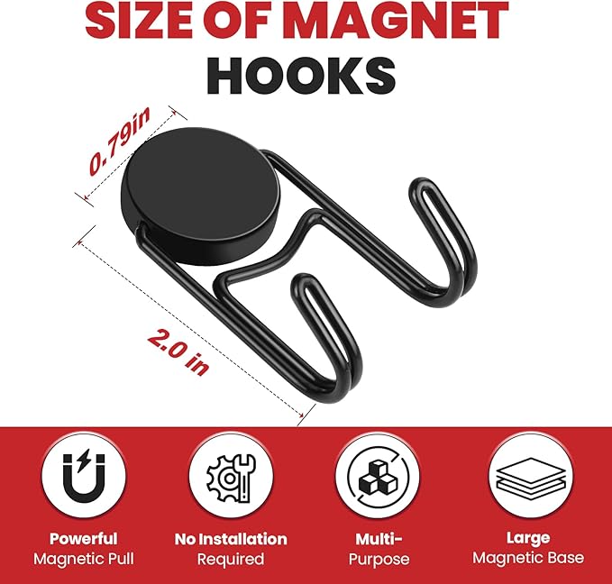 Buelkmag Magnetic Hooks 30Lbs+ 2026 Cruise Essentials Magnet Hook Heavy Duty Magnets Hooks for Refrigerator Grill Toolbox Outdoor 8 Pack (Black)