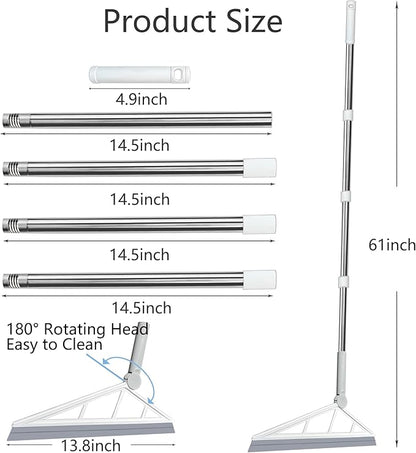 Multifunction Silicone Air Broom Sweeper, Rubber Household Squeegee Push Broom with 61" Long Handle for Cleaning Indoor Smooth Floor Bathroom Kitchen Glass Shower Water Pet Hair, Grey