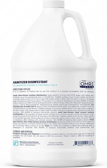 BRIOTECH Sanitizer Disinfectant Hypochlorous, Kill 99.99% of Viruses & Bacteria, Control Mold, Eliminate Odor, Gentle for Nursery & Play Rooms, Food Contact Surface Sanitizer, 1 Gallon Refill (2 Pack)