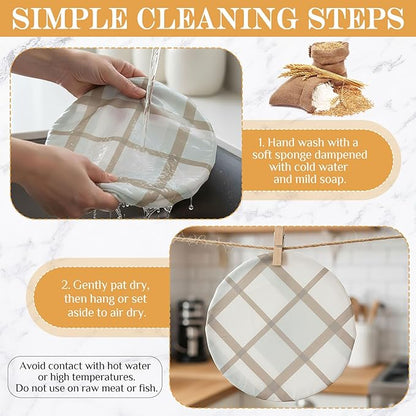 Hahafelt 4 Pcs Beeswax Bowl Covers Reusable Bowl Covers for Bread Proofing 10 Inch Elastic Cotton Cloth Sourdough Caps Stretchy Food Caps Leakproof Fresh for Dough Proofing and Food Storage(Plaid)