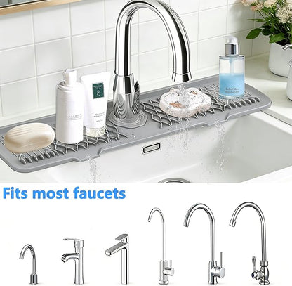 EBIGIC 24 Inch Silicone Faucet Mat for Kitchen Sink, 7° Slope Fast Self-Draining Sink Splash Guard, Kitchen Sink Water Catcher Organizer, Kitchen Sink Accessories (Gray, 24''x5.6'')
