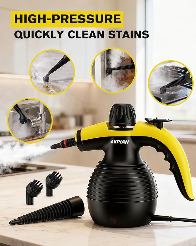 Handheld Steam Cleaner, 1050W Multipurpose Portable Steam Cleaner with 10 Accessories, Chemical-Free High Pressure Steamer for Tile, Grout, Floor, Kitchen, Bathroom, Windows