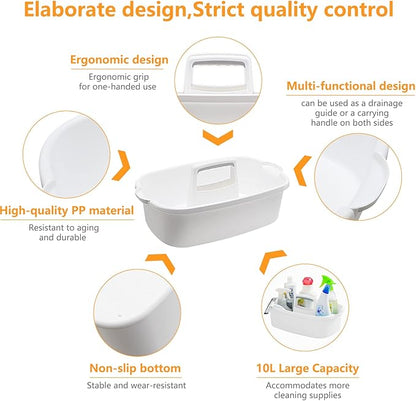 Goderewild 2 Pack Multi-Purpose Plastic Cleaning Caddy with Handle, Shower Caddy Organizer/Storage Basket/Totes Portable for Bathroom Supplies, Cleaning Products, Under Sink Tool, Housekeepers(White2)