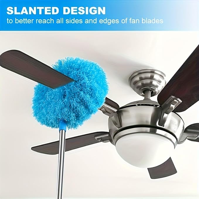 Extendable Cleaning Duster - Household Furniture Dusting Tool, Ceiling Fan Dust Remover | Flexible Telescopic Handle System, Bendable Microfiber Head with Soft Reach for High Area Cleaning