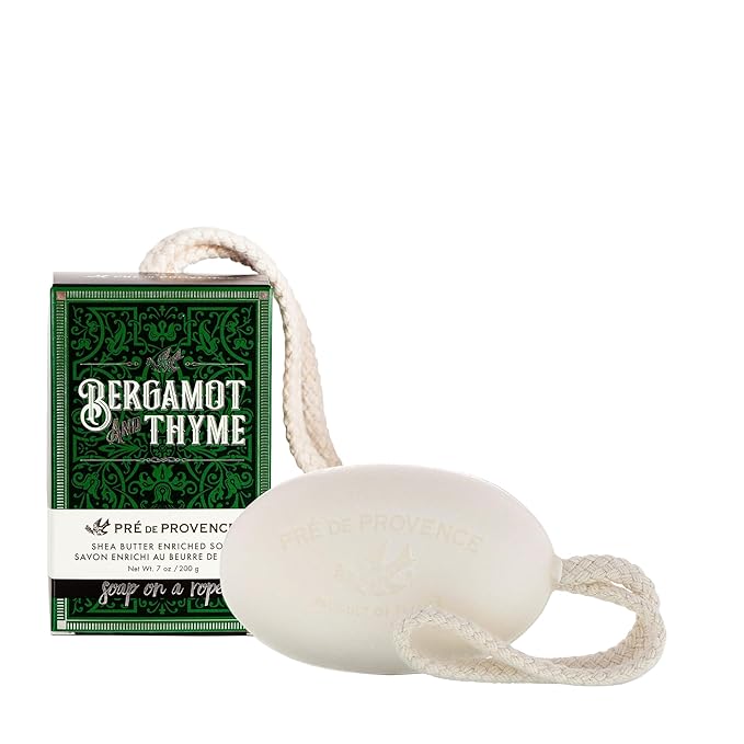 Pre de Provence Soap on a Rope Shea Butter Enriched French Bar Soap, 200g, Bergamot & Thyme