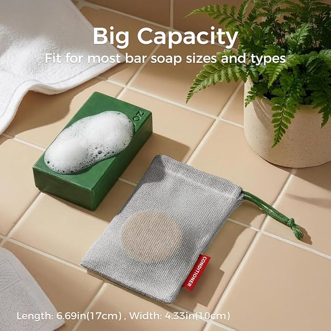 ZOMCHI Mesh Soap Saver Bags, Soap Holder Pouch for Shower, Body & Shampoo Bars, Travel Pouch Bag with Hanging Loop (3 Pack, Gray)