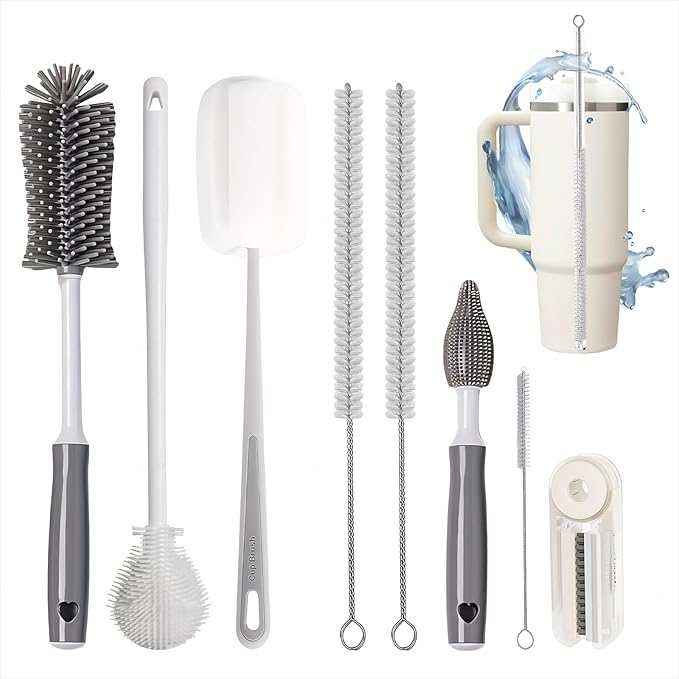 8Pcs Water Bottle Cleaner Brush Compatible with Stanley, Multipurpose Brush Cleaner Kit with Nylon Straw Brush 4 in 1 Bottle Gap Cleaner and Silicone Cup Cleaners