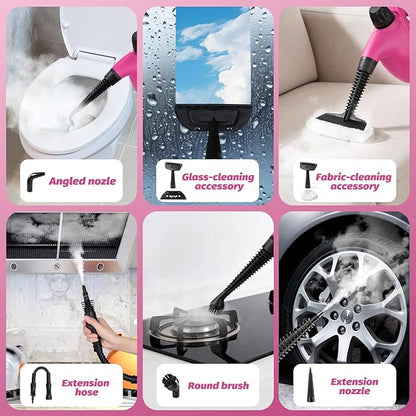 KIATO Handheld Steam Cleaner, Hand Held Steamer for Cleaning Home, Portable Pressurized Steamers for Upholstery Furniture Sofa Couch Floor Tile Grout Bathroom, Pink, SC23