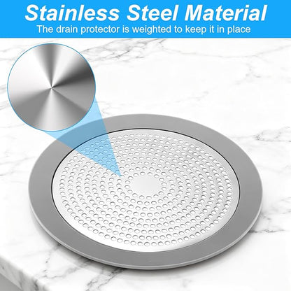 Flat Shower Drain Hair Catcher Stainless Steel Shower Drain Cover Hair Catcher 5.7in Wide Round Hairs Stopper for Showers Drains Sink Protector Filter for Showers Bathroom Pet Owners Homeowners