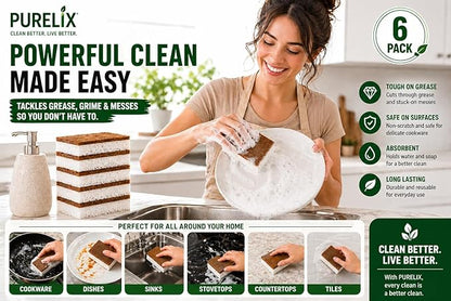 Heavy Duty Scrub Sponges for Dishes – Non-Scratch Kitchen Sponges, Tough on Grease, Safe for Nonstick Cookware, Multi-Purpose Cleaning Sponge (6 Pack)